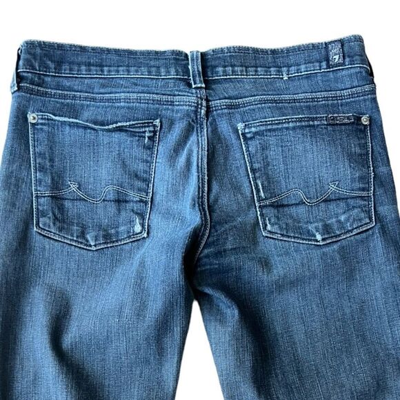 7 for All Mankind Bootcut Faded Denim Distressed Frayed Hem Jeans sz 28 - Picture 5 of 11